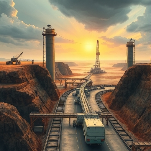 奧里諾科盆地委內瑞拉重質原油開採挑戰插圖，展示過時鑽井設備與崩壞基礎設施