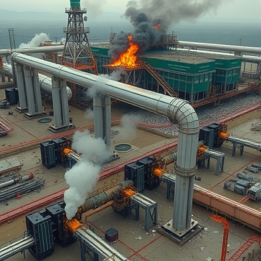 委內瑞拉龐大石油儲量與破敗管道工業設施插圖，反映經濟困境與國際興趣