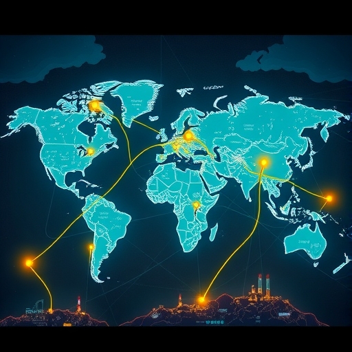 全球電動車電池產業競爭地圖，顯示洲際連結與國家策略對抗