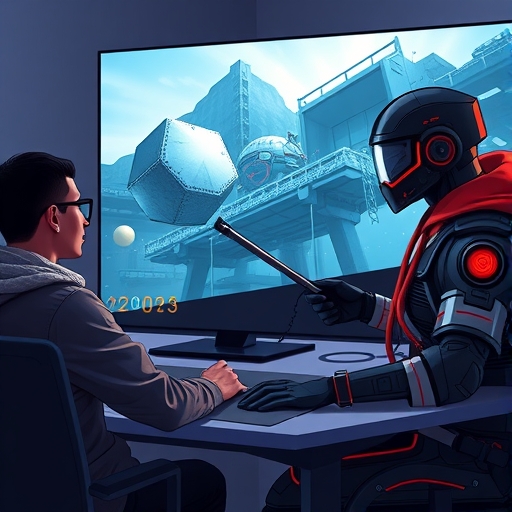 使用者操作 AI 驅動的 AMD PC，一人流暢編輯 3D 模型，另一人沉浸在智慧 NPC 遊戲中，展現優異效能