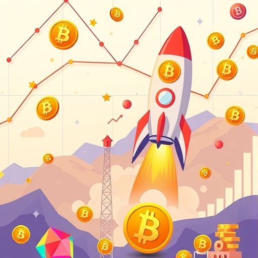 illustration a vibrant cryptocurrency market with Bitcoin rockets soaring near 95000 dollars other crypto assets rising a sense of optimism and innovation