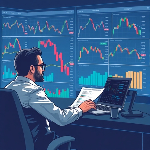 金融分析師審視股票市場圖表，制定投資決策與多元化組合管理