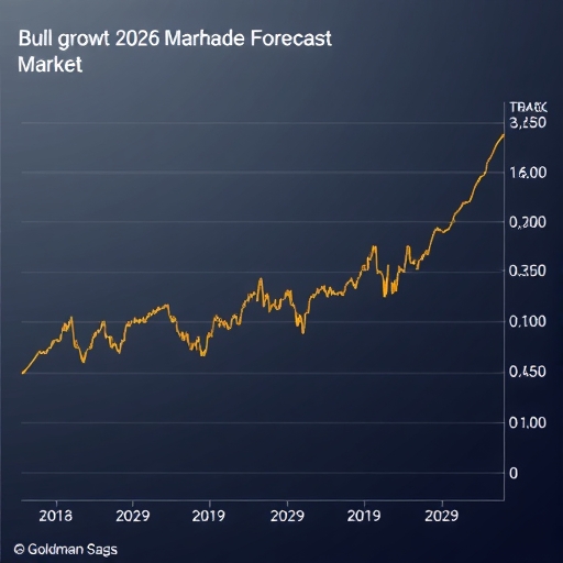 illustration of a market chart with a bull market line gradually cooling and stabilizing representing Goldman Sachs 2026 forecast for steady growth driven by corporate earnings and economic fundamentals