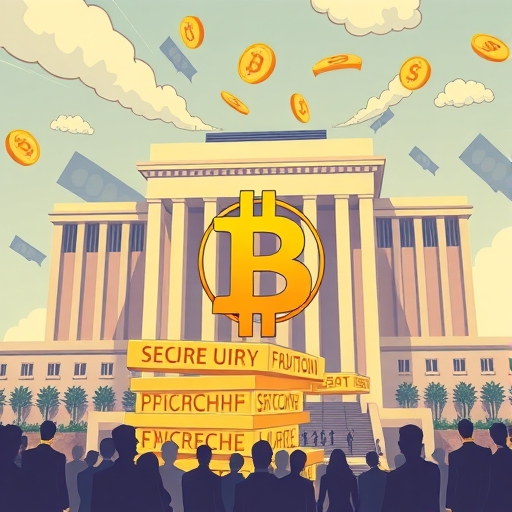 機構建築與資金流入比特幣符號的插圖